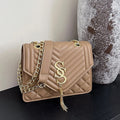 Elegant and Fashionable Argyle Quilted Chain Small Square Bag Metal Letter Tassel Diagonal Cross Bag Commuter Shoulder Bag