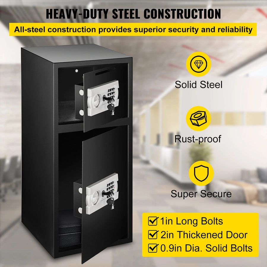SucceBuy 33" Double Door Safe Deposit Box Secret Hidden Piggy Bank Steel Separate Storage Space Electronic Lock for Office Home