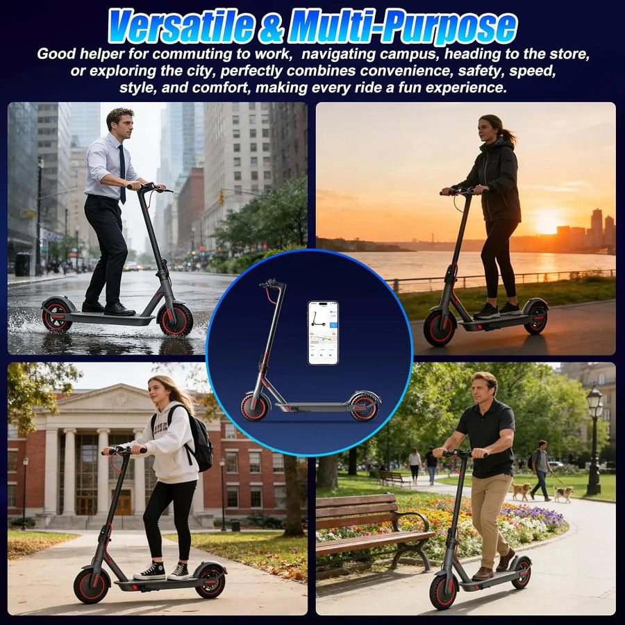 OBX 500W Motor Folding Electric Scooter For Adults 36V 5.2AH Battery Rang 8.5'' Solid Tire 18MPH 15Miles Long Range APP Control