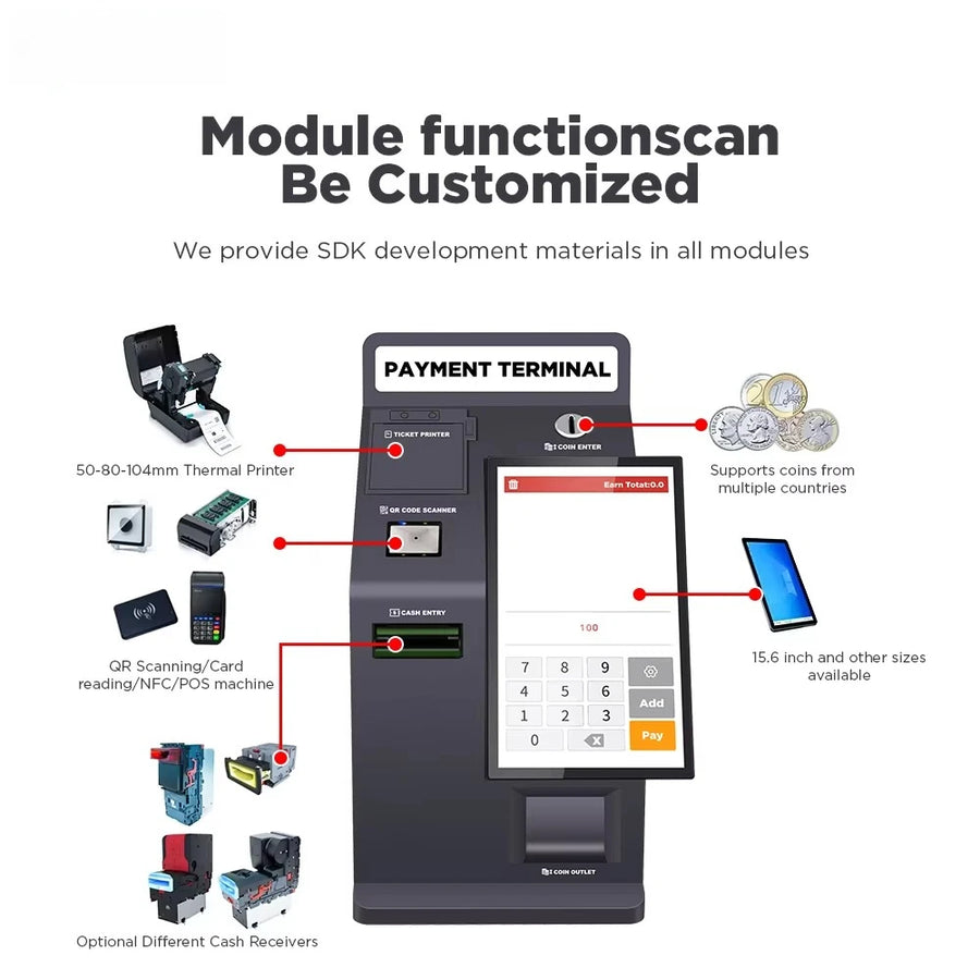 Cash Financial Equipment Banknote Recycler Deposit ATM Bill Ordering Kiosk with Printer