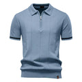 New Men's Business Casual Short-Sleeved Fashion Trend Knitted Polo Shirt with Lapel and Half-Zip Pullover Design.