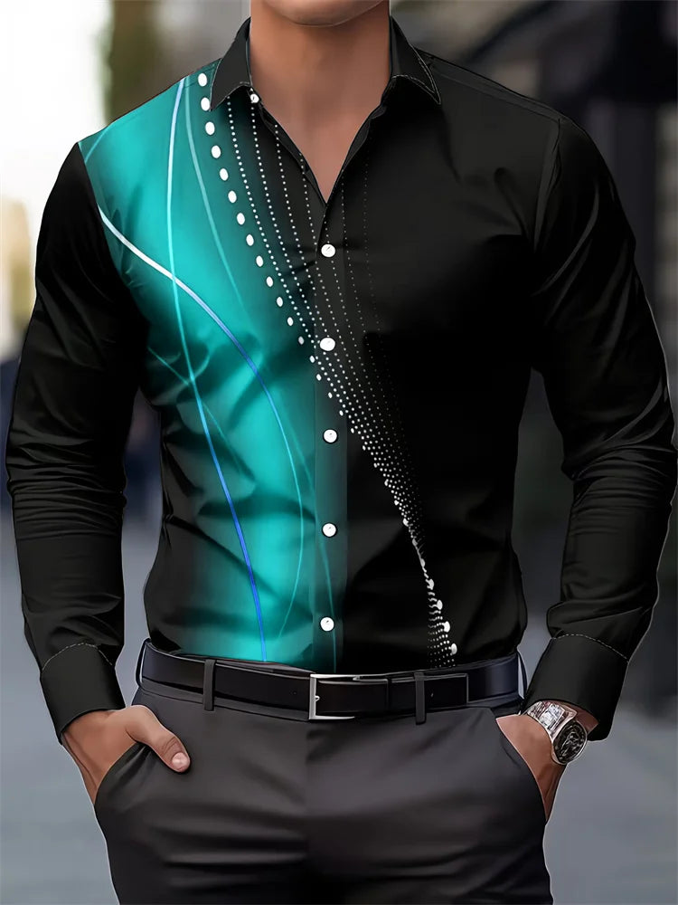 European and American Style Men's Business Casual Long-Sleeved Shirt, Twill Print Design Shirt, Versatile for Everyday Commuting