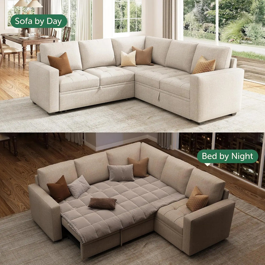 Modular Sectional Sleeper Sofa with Pull Out Bed L Shaped Couch with Storage Seat Sectional Couches for Living, Customized