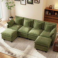 107" Modular Sectional Cloud Sofa, U Shaped 6 Seat Chenille Couch with Movable Ottoman and 48" Deep Seat,, Customized