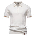 New Men's Business Casual Short-Sleeved Fashion Trend Knitted Polo Shirt with Lapel and Half-Zip Pullover Design.
