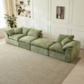 Modern Cloud L-Shaped 3-Seater Oversized Deep Seat Chenille Fabric Sofa Green Modular Sectional with Ottoman
