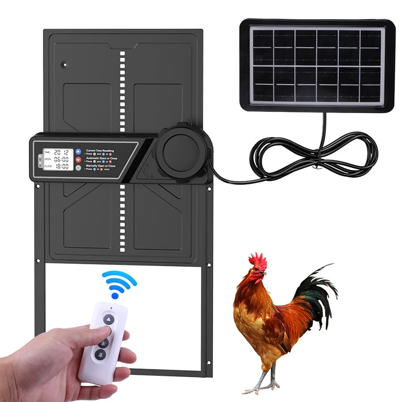 Automatic Chicken Coop Door, Anti Pinch Protection, Large LCD Display Screen, Timer and Light Sensor Mode, Solar Powered Automat
