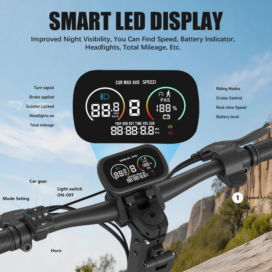J2max 1200W Rear‑Drive Adult Electric Scooter J2max, 11‑Inch Tubeless Off‑Road Tire, 48V 18.2Ah Lithium Battery, 31Miles Long Range, One‑Touch Folding, Front‑Rear Spring Shock Absorber, Large LED Display Disc Brake E‑Scooter for All Terrain
