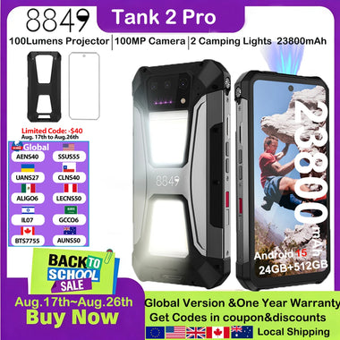 8849 Tank 2 PRO Rugged Smartphone with Projector  6.79" 2.4K Display 24GB 512GB Mobile Phone 23800mAh 120W Android 14 Phone