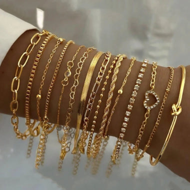 Fashion Elegant Heart Zircon Charm Bracelet Sets for Women Vintage Minimalist Multi-Element Twist Chain Metal Bracelets Jewelry