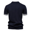 New Men's Business Casual Short-Sleeved Fashion Trend Knitted Polo Shirt with Lapel and Half-Zip Pullover Design.