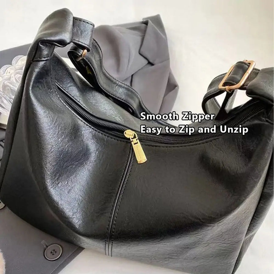 Trendy Slouchy Shoulder Bag for Women PU Leather Large Capacity Underarm Bag Retro Ladies Tote Bag