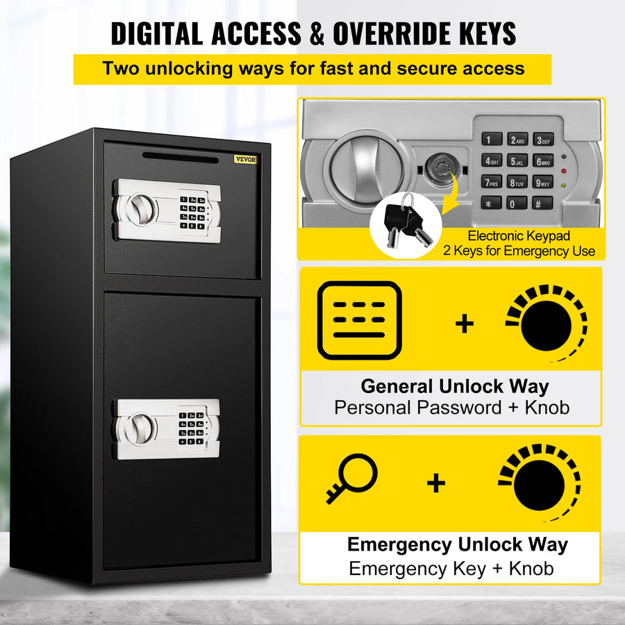 SucceBuy 33" Double Door Safe Deposit Box Secret Hidden Piggy Bank Steel Separate Storage Space Electronic Lock for Office Home