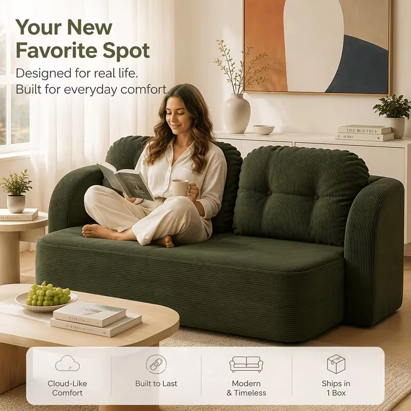 Vacuum Compressed Sofa Bed Convertible 2 in 1 Folding Couch with Soft Cushions Space Saving Floor Sofa for Living Room Bedroom Apartment Guest Room Lounge Modern Upholstered Sleeper Sofa in Blue or Green Easy Setup Comfortable Seating for Adults