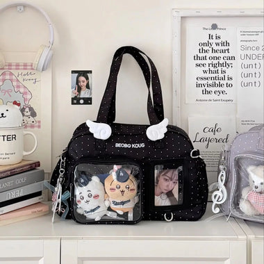 Minimalist Solid Color Ita Bag Polka Dot Wing Decor Shoulder Crossbody Bag INS Style Cute Wing Pattern Ita Bag