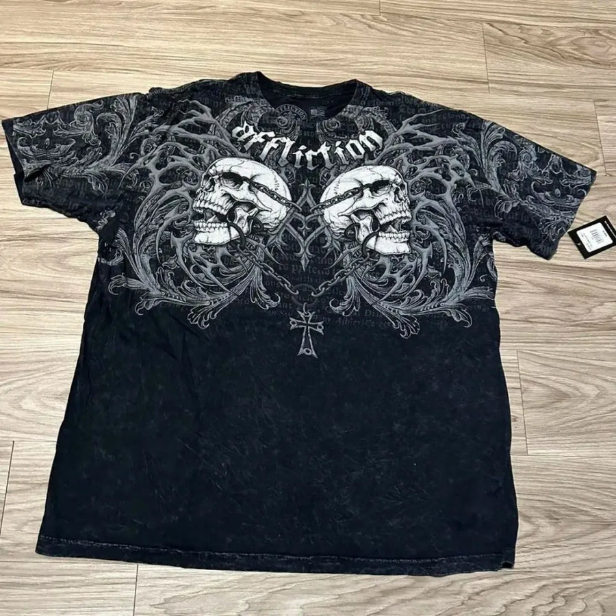 European and American Summer Men's Fashion Gothic Skull Print Comfortable Breathable Round Neck T-shirt Outdoor Street Top