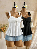 Women Sweetheart Neck Drawstring Ruched Peplum Cami Top Polka Dot Print Sleeveless Casual Camisole Outfit