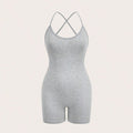  Sexy women 's Grey Cross Strap Bodysuit  Fitness Jumpsuit Women  Adjustable Sports  Shorts Backless Set Romper