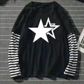 Women Star Y2K Print Graphic Fake Two Long Sleeved T-shirts Fashion Gothic Retro Casual Loose Fake Two Long Sleeved T Shirt