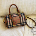 Large Capacity Classic Stripe Plaid Pattern Shoulder Bag PU Crossbody Tote with Adjustable Strap Zip Closure for Daily Use