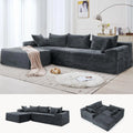 108" L-Shaped Boneless Corduroy Modular Sofa, Fluffy Sectional with Deep Seat & Side Chaise, Custom