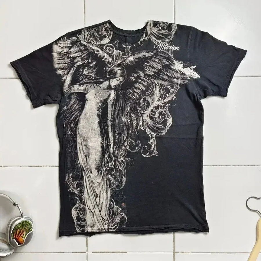Summer Men's Breathable Round Neck T-shirt Y2K Retro Clothing Punk Hip Hop Pattern Printed Outdoor Fashion Top