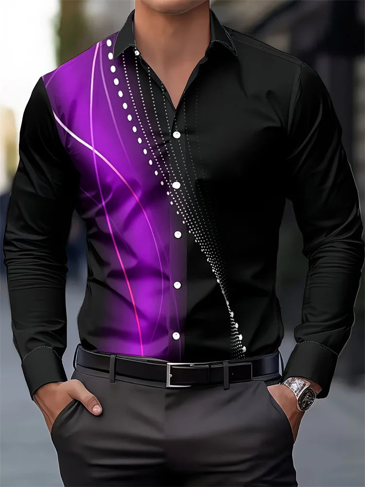 European and American Style Men's Business Casual Long-Sleeved Shirt, Twill Print Design Shirt, Versatile for Everyday Commuting