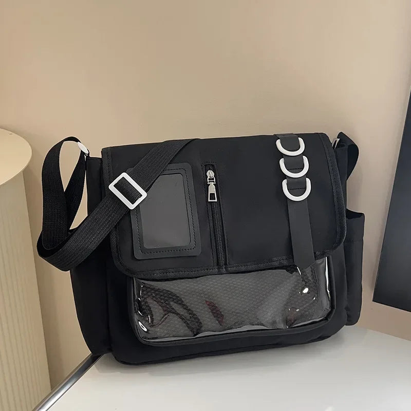 Y2K Japanese Harajuku School Bags for Girls New Transparent Itabag Shoulder Crossbody Bag DIY Badges Display Plate Ita Bag