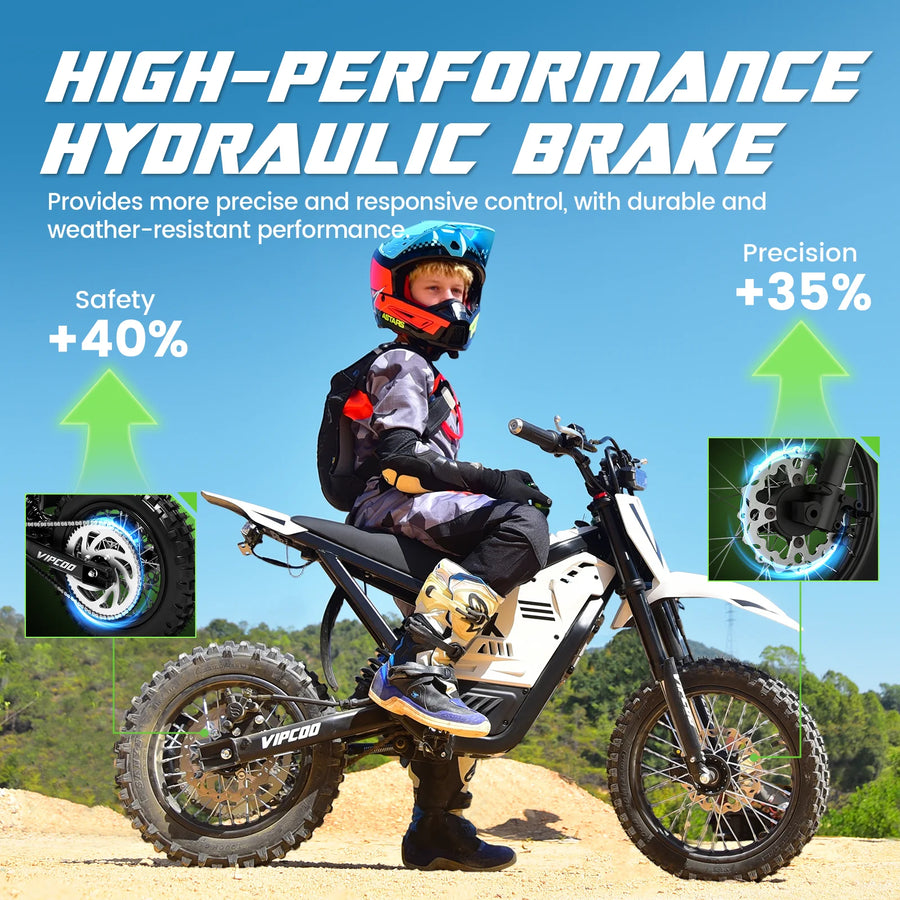 Electric Bike VIPCOO H2 3500W 48V 23AH Electric Motorcycle 12/14" Fat Tire Dirt Bike for Teenagers and Adults