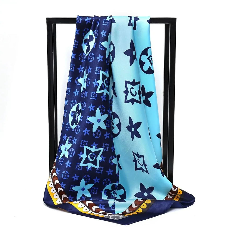 90X90cm 2025 New Women Luxury Print Satin Silk Scarves Square Scarf Hijab Neckerchief Female Hair Ribbon Headband Wrap Bandana