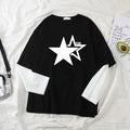 Women Star Y2K Print Graphic Fake Two Long Sleeved T-shirts Fashion Gothic Retro Casual Loose Fake Two Long Sleeved T Shirt