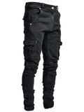 2026Jeans Men Pants Wash Solid Color Multi Pockets Denim Mid Waist Cargo Jeans Plus Size Fahsion Casual Trousers Male Daily Wear