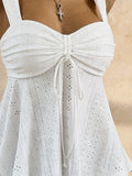 Women Sweetheart Neck Drawstring Ruched Peplum Cami Top Polka Dot Print Sleeveless Casual Camisole Outfit