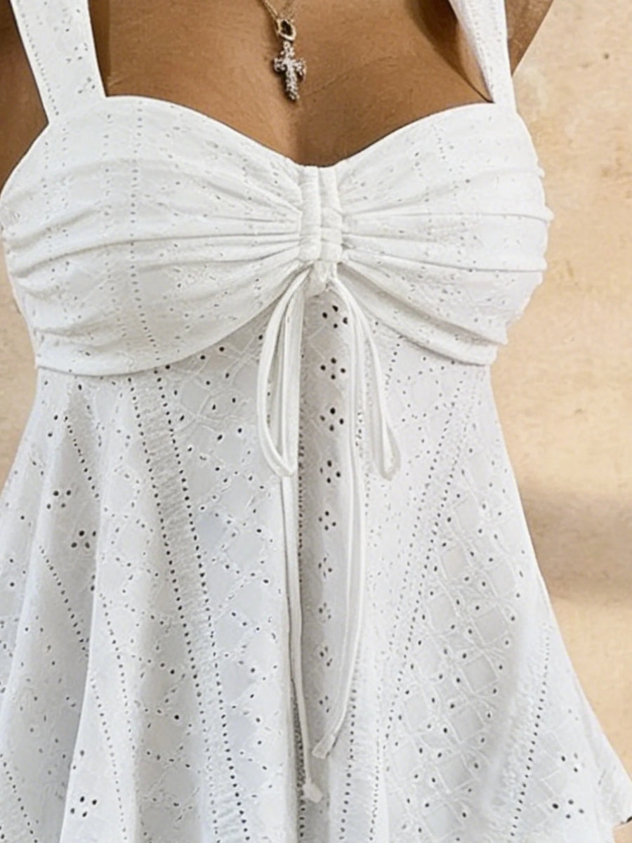 Women Sweetheart Neck Drawstring Ruched Peplum Cami Top Polka Dot Print Sleeveless Casual Camisole Outfit