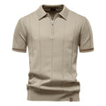 New Men's Business Casual Short-Sleeved Fashion Trend Knitted Polo Shirt with Lapel and Half-Zip Pullover Design.