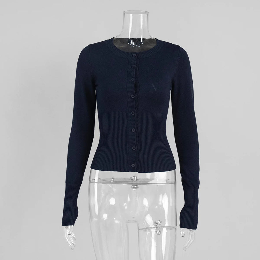 Y2K Knitted Cardigan Women European American Autumn Winter Slim Fit Long Sleeved Base Sweater