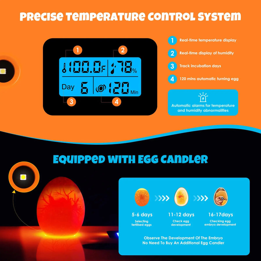 25 Egg Incubator for Hatching Eggs,Automatic Egg Turning and Humidity Control, with Automatic Water Serving,360° View Poultry Incubator for Hatching Chicken Duck Quail Parrot