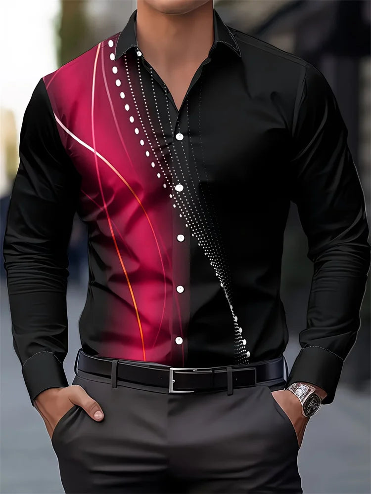 European and American Style Men's Business Casual Long-Sleeved Shirt, Twill Print Design Shirt, Versatile for Everyday Commuting