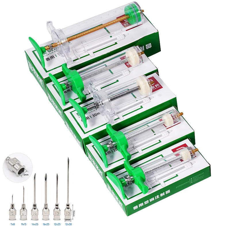 Veterinary Syringe Adjustable Dose Vaccine Injection with 10pcs 304 Stainless Steel Needle for Pig Cow Chicken Veterinary Tools