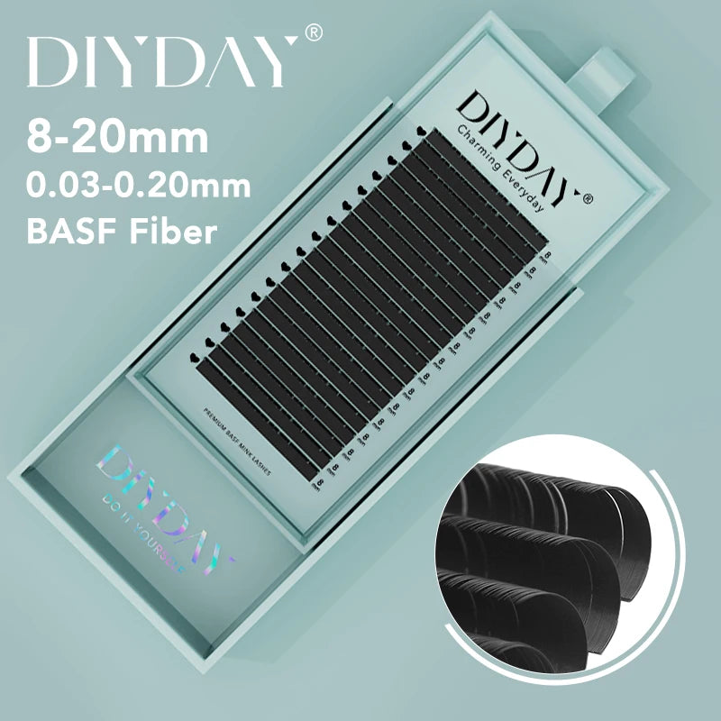 DIYDAY 16Rows Classic Lashes Individual Natural False Mink Eyelashes B C CC D DD Curl Eyelash Extension Supplies for Makeup