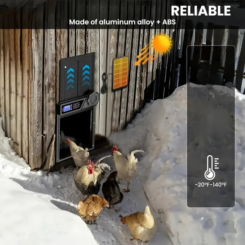 Automatic Chicken Coop Door, Anti Pinch Protection, Large LCD Display Screen, Timer and Light Sensor Mode, Solar Powered Automat