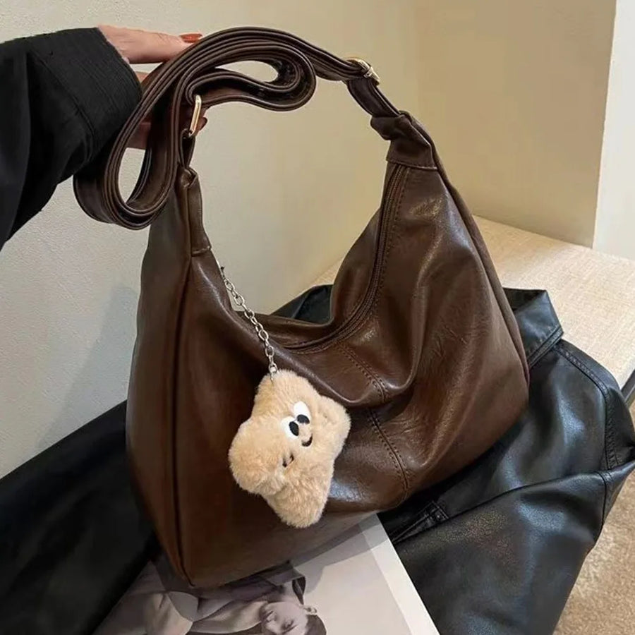 Trendy Slouchy Shoulder Bag for Women PU Leather Large Capacity Underarm Bag Retro Ladies Tote Bag